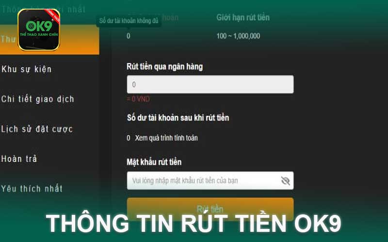 thông tin rút tiền ok9