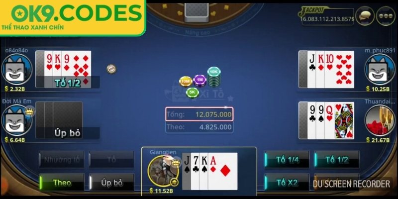Xì Tố OK9 – Hướng Dẫn Cách Chơi Hiệu Quả Cho Người Mới 2 Các hành động trong game